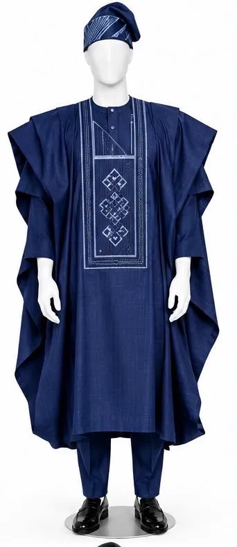 Indigo, white embroidery