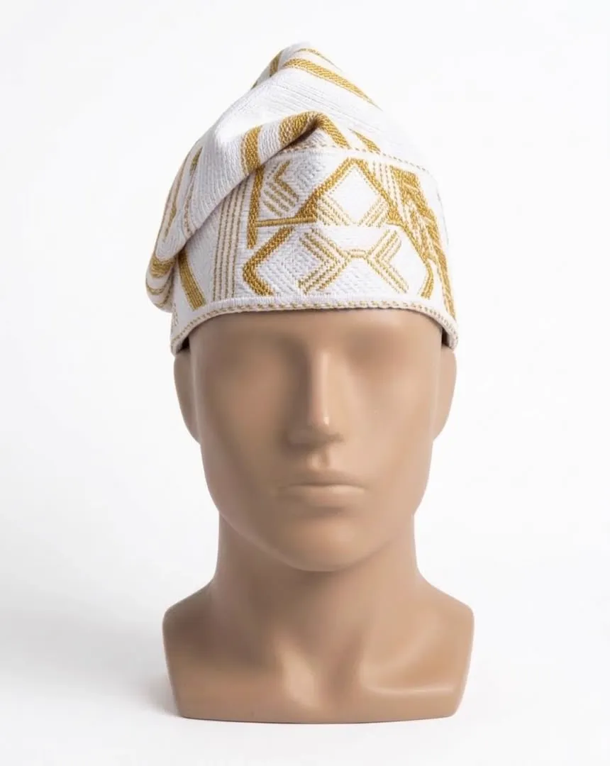 Fila, white and gold aso oke