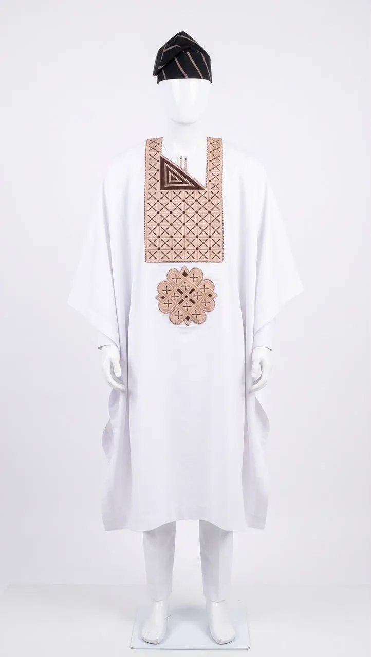 Agbada, white with embroidery