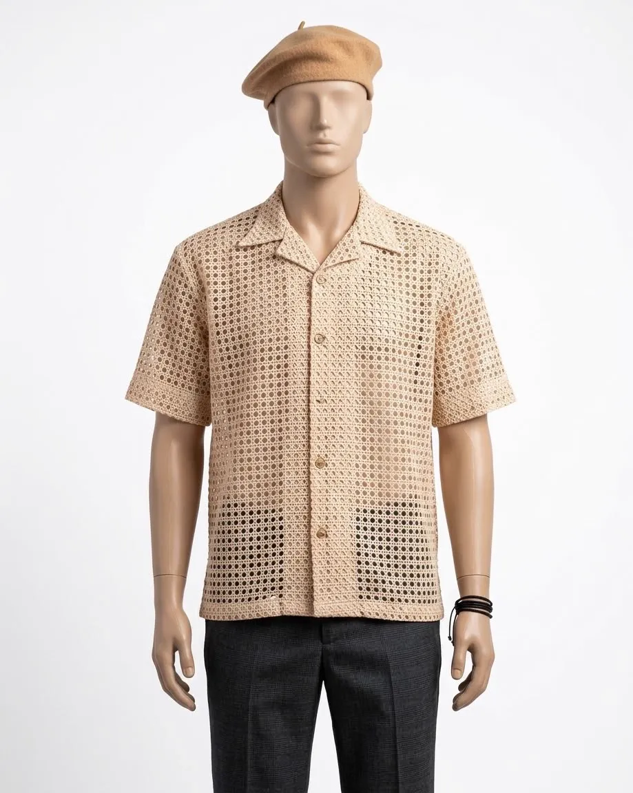 Camp shirt, cream crochet
