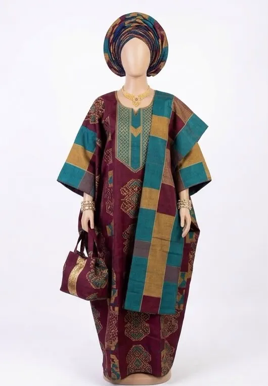 Boubou, maroon and teal