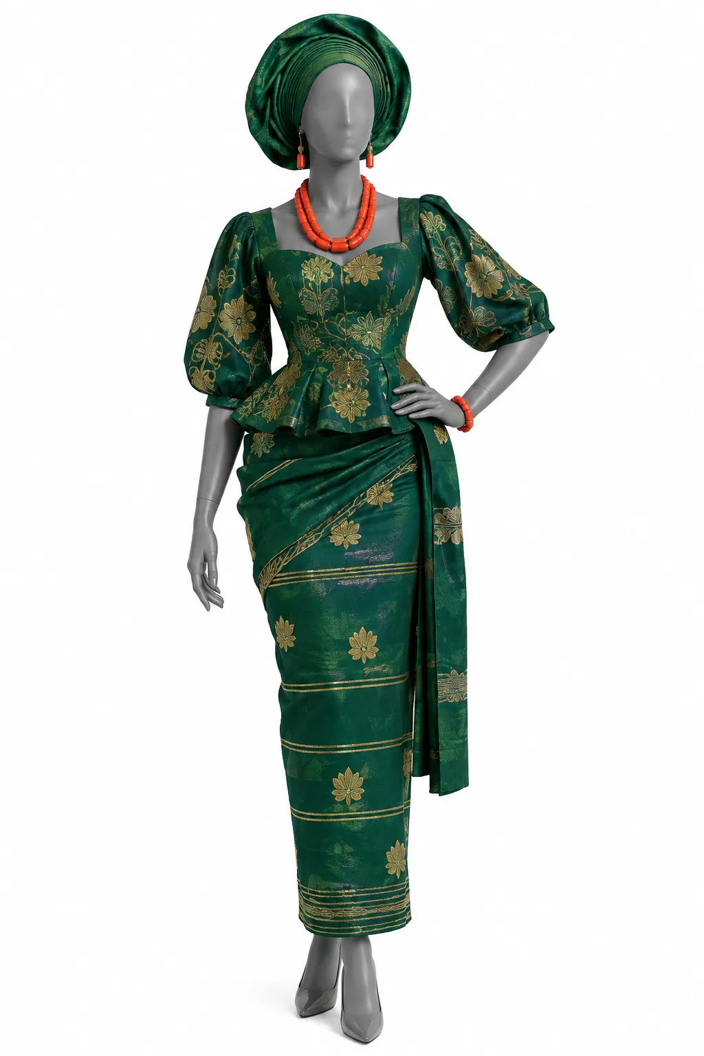 Peplum buba, emerald damask