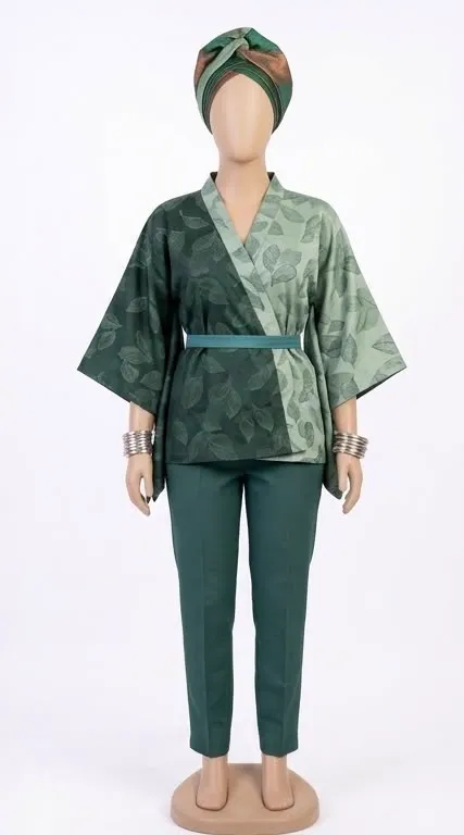 Kimono set, green leaf